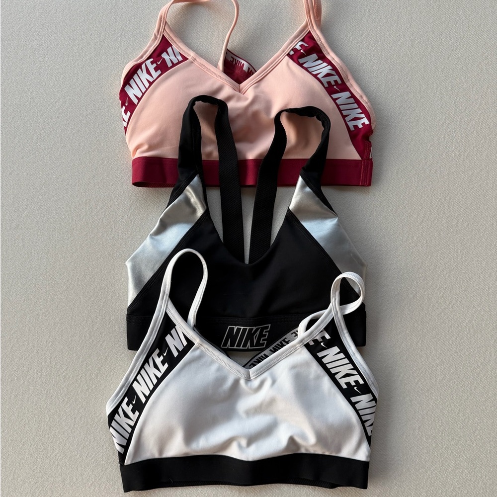 Nike Women's Sports Bra Set Bundle of 3 - Pink, Black, and White Size XS & Small
